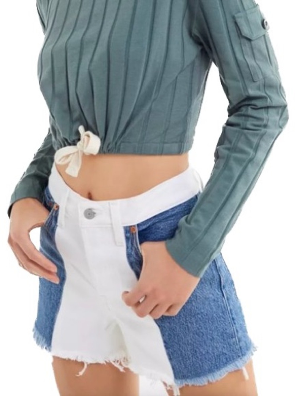 Levi’s Wedge Short Two-Tone White and Blue Denim Cutoff Shorts | Size 27 - Picture 1 of 7